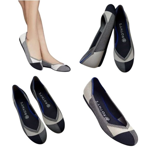 Rothy's The Flat Round Cap Toe Plaid Black Cream Retired Pattern Neutral Size 8 - Picture 8 of 10